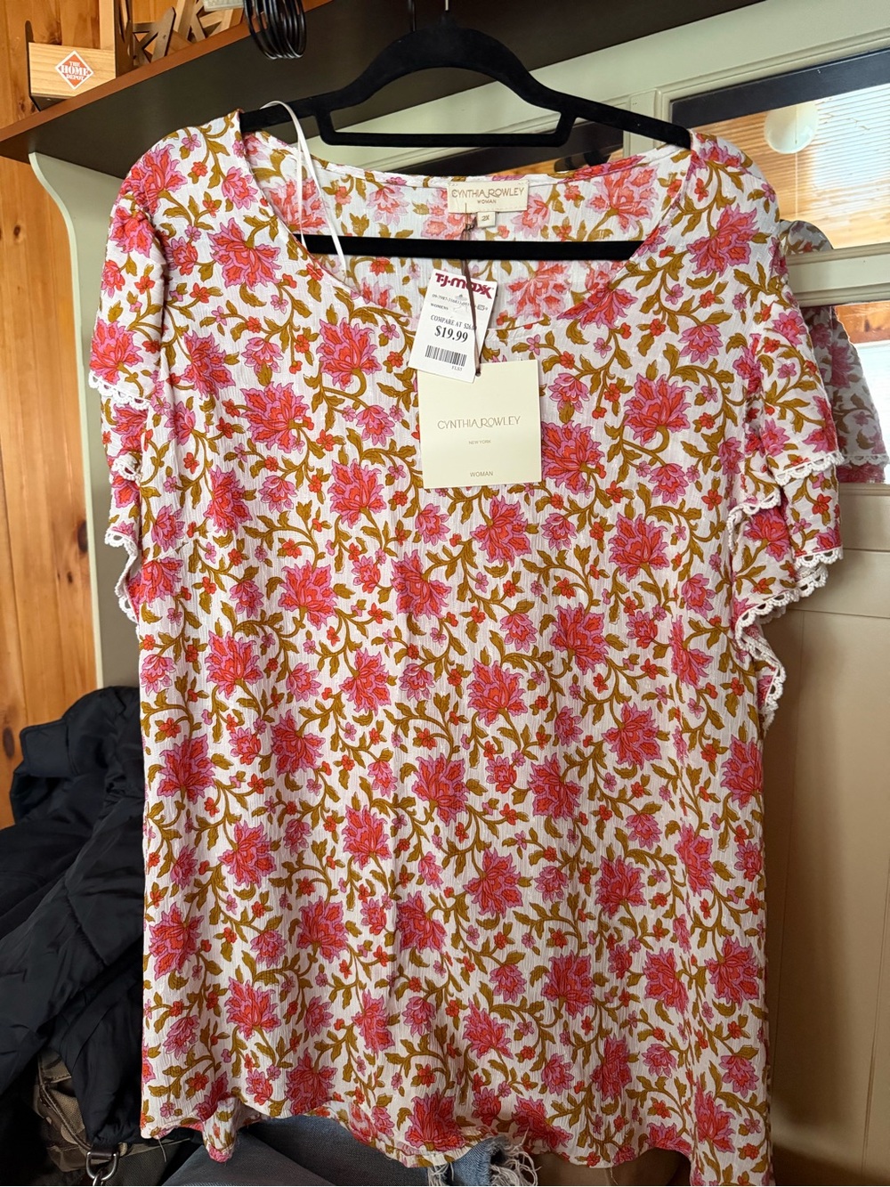 Cynthia Rowley White Top with Pink Floral Print
